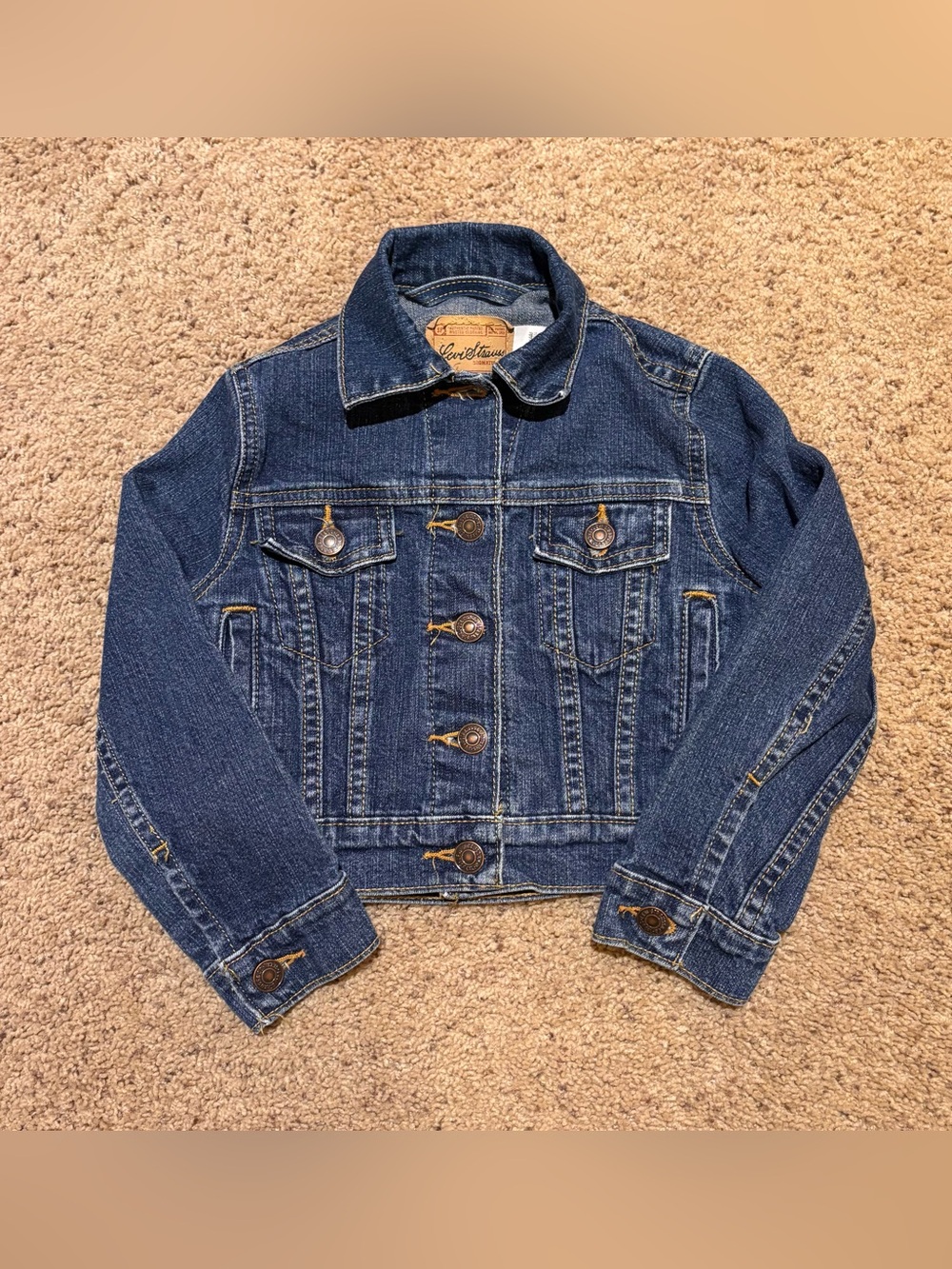 Levi Strauss Signature Blue Kids Denim Jacket with Tan Leather Label, size XS
